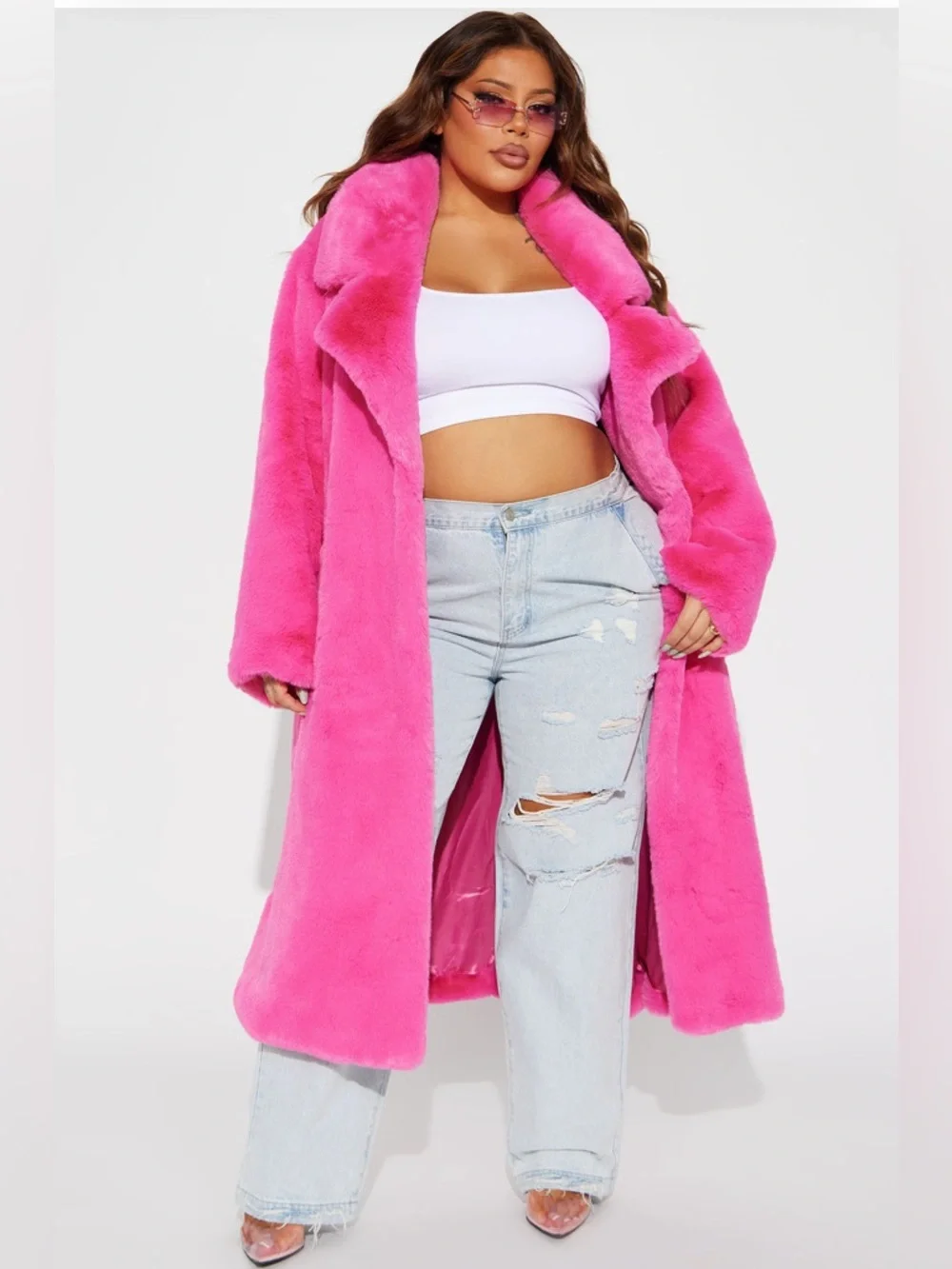 NWT Fashion Nova Plush Faux Fur Belted Coat in Hot Pink 3X - Picture 3 of 9